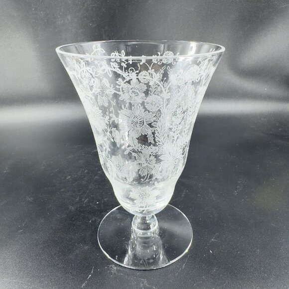 Antique Tiffin Franciscan June Nights Clear Etched Floral Goblet Glasses Set 2 - Picture 11 of 11